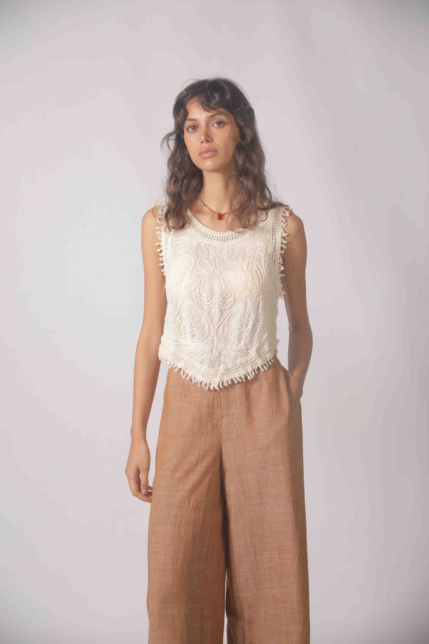 Embroidered Crochet Tank