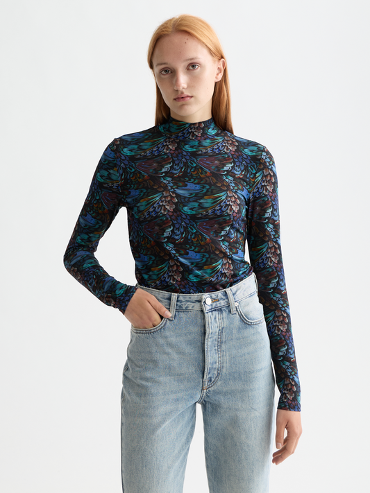 All Over Printed Mock Neck Long Sleeve T-Shirt