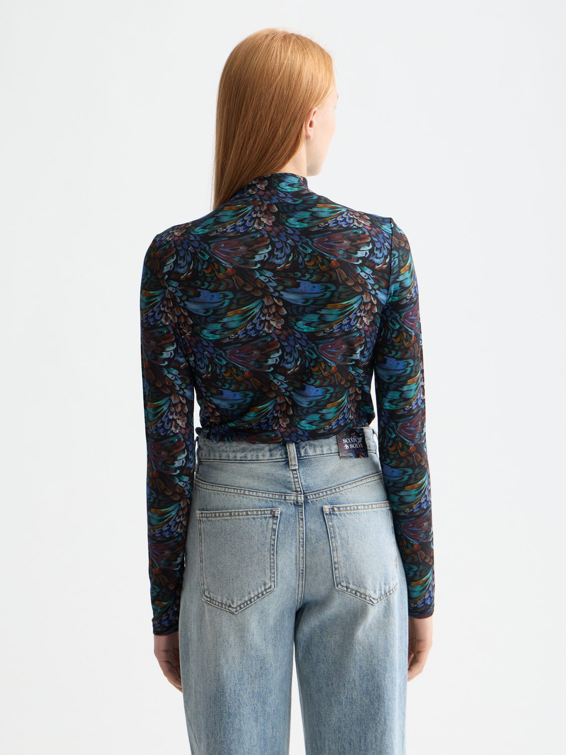 All Over Printed Mock Neck Long Sleeve T-Shirt