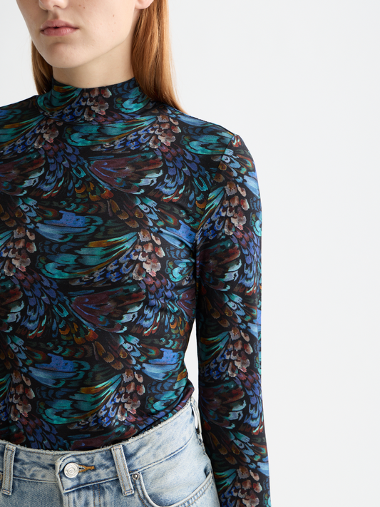 All Over Printed Mock Neck Long Sleeve T-Shirt