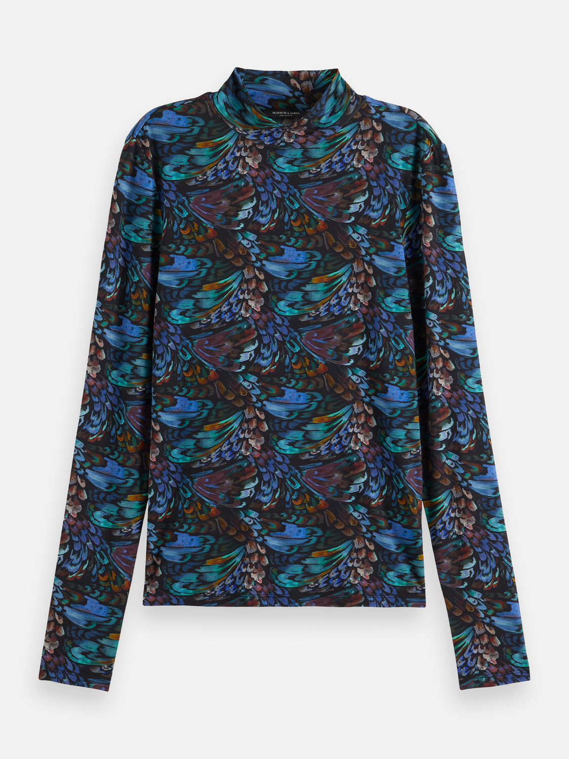 All Over Printed Mock Neck Long Sleeve T-Shirt