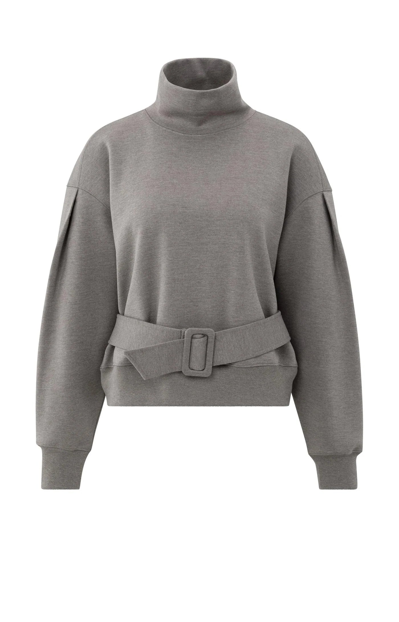 High Neck Sweatshirt With Belt & Pleated Sleeves