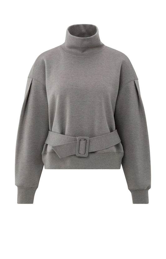 High Neck Sweatshirt With Belt & Pleated Sleeves