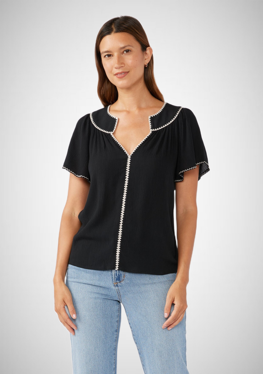 Embroidered Flutter Sleeve Top (8261795938512)