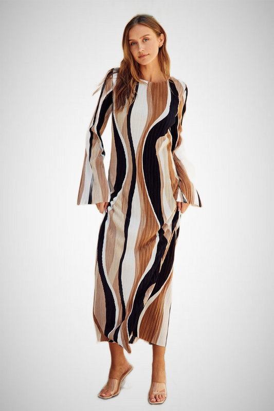 Wave Print Micro Pleated Maxi Dress (8276756824272)