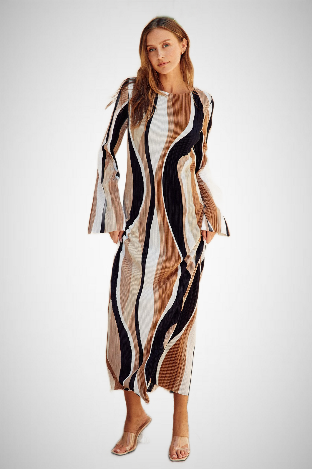 Wave Print Micro Pleated Maxi Dress (8276756824272)