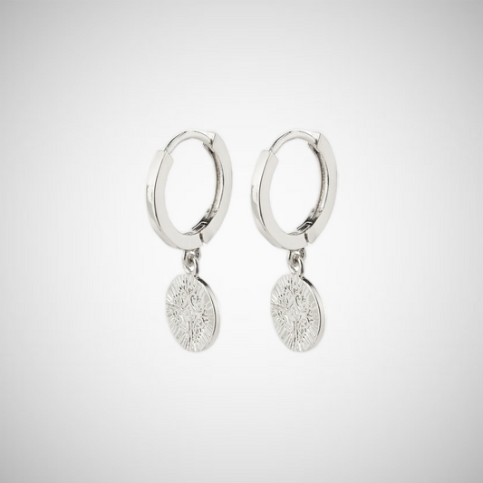 Nomad Coin Huggie Hoop Earrings Silver Plated (8302555758800)