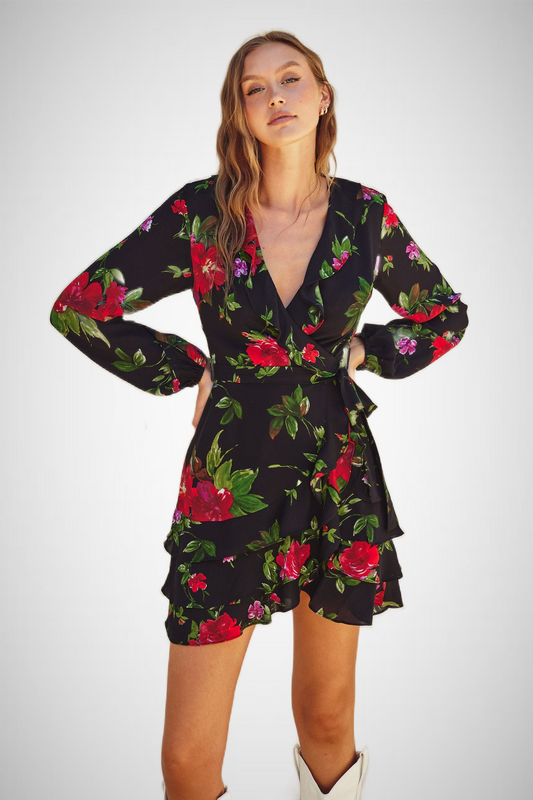 Sweet Talk Ruffled Surplice Mini Dress (8276757119184)