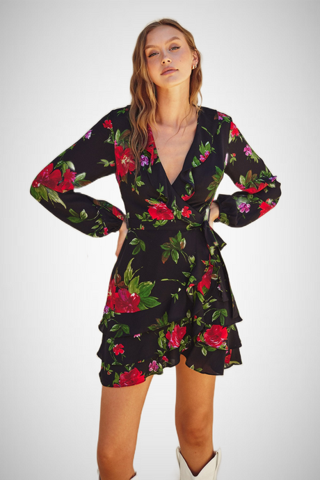 Sweet Talk Ruffled Surplice Mini Dress (8276757119184)
