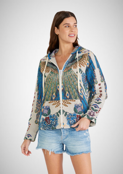 Long Sleeve Zipper Front Tapestry Hoodie Jacket (8261796004048)