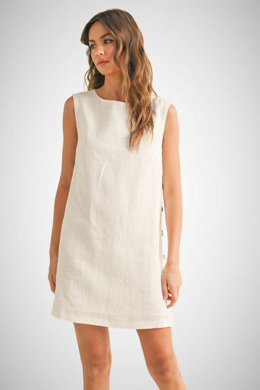Button Detail Linen Dress (8258931720400)