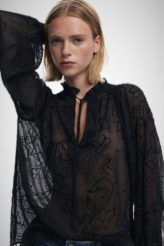 Flocked Sheer Blouse (8337562403024)