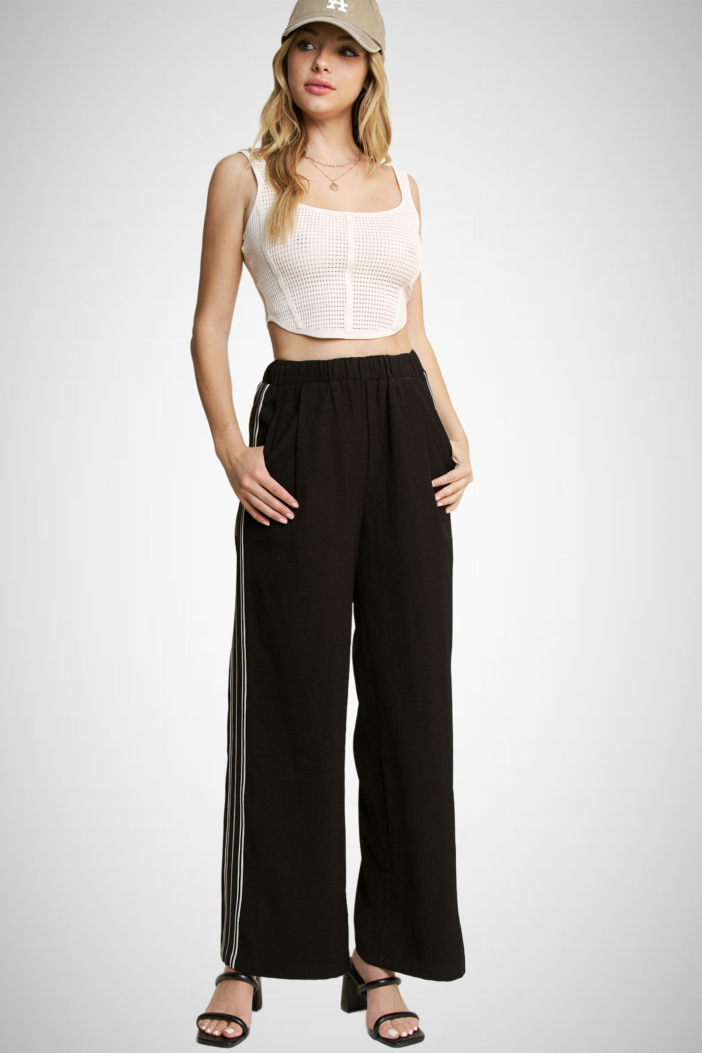 Side Stripe Trim Wide Leg Pant (8260446879952)