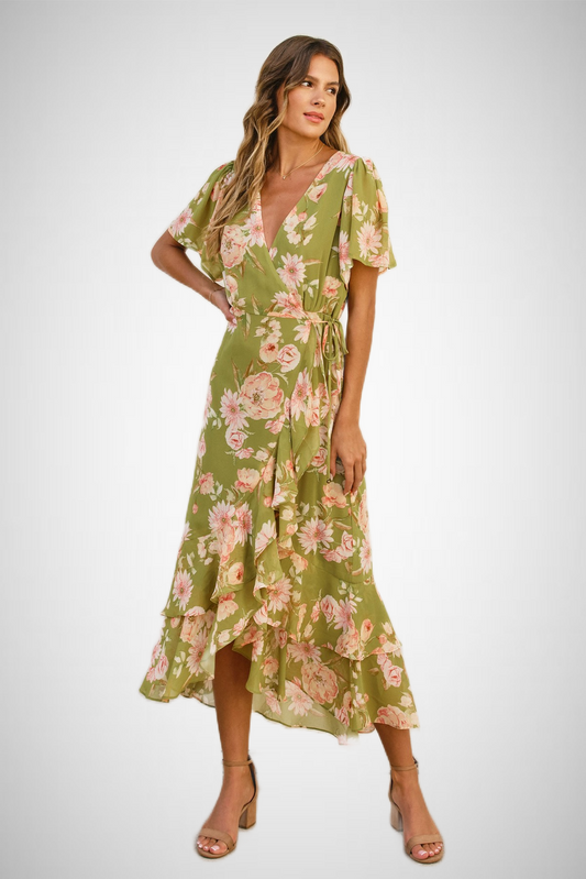 Dream Girl Double Ruffled Hem Wrap Dress (8276755906768)