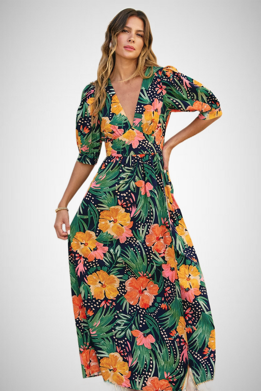 Hibiscus Surplice Slit Maxi Dress (8276756332752)