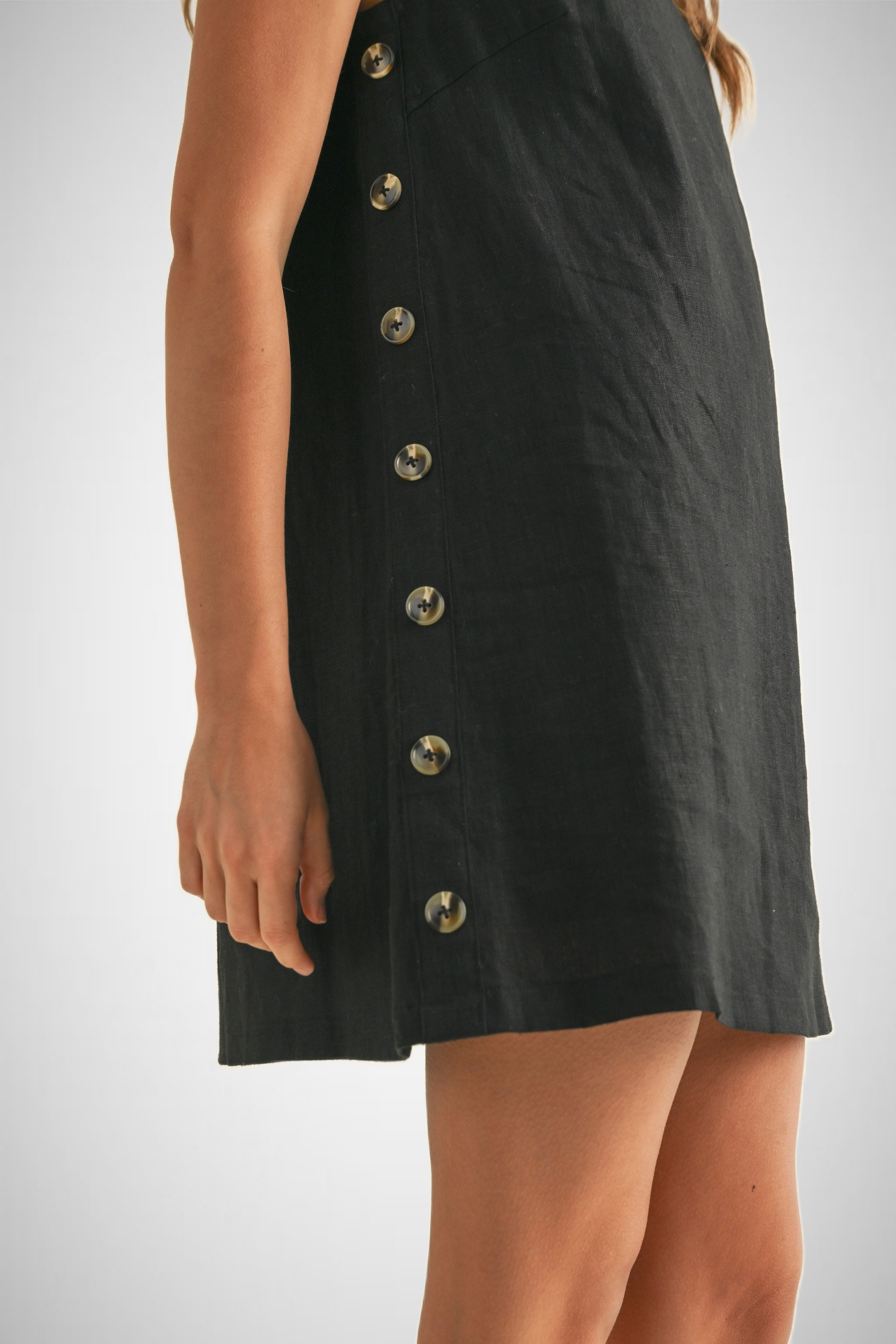 Button Detail Linen Dress (8258931720400)