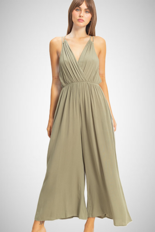 Surplice Bodice Wide Leg Jumpsuit (8268850004176)