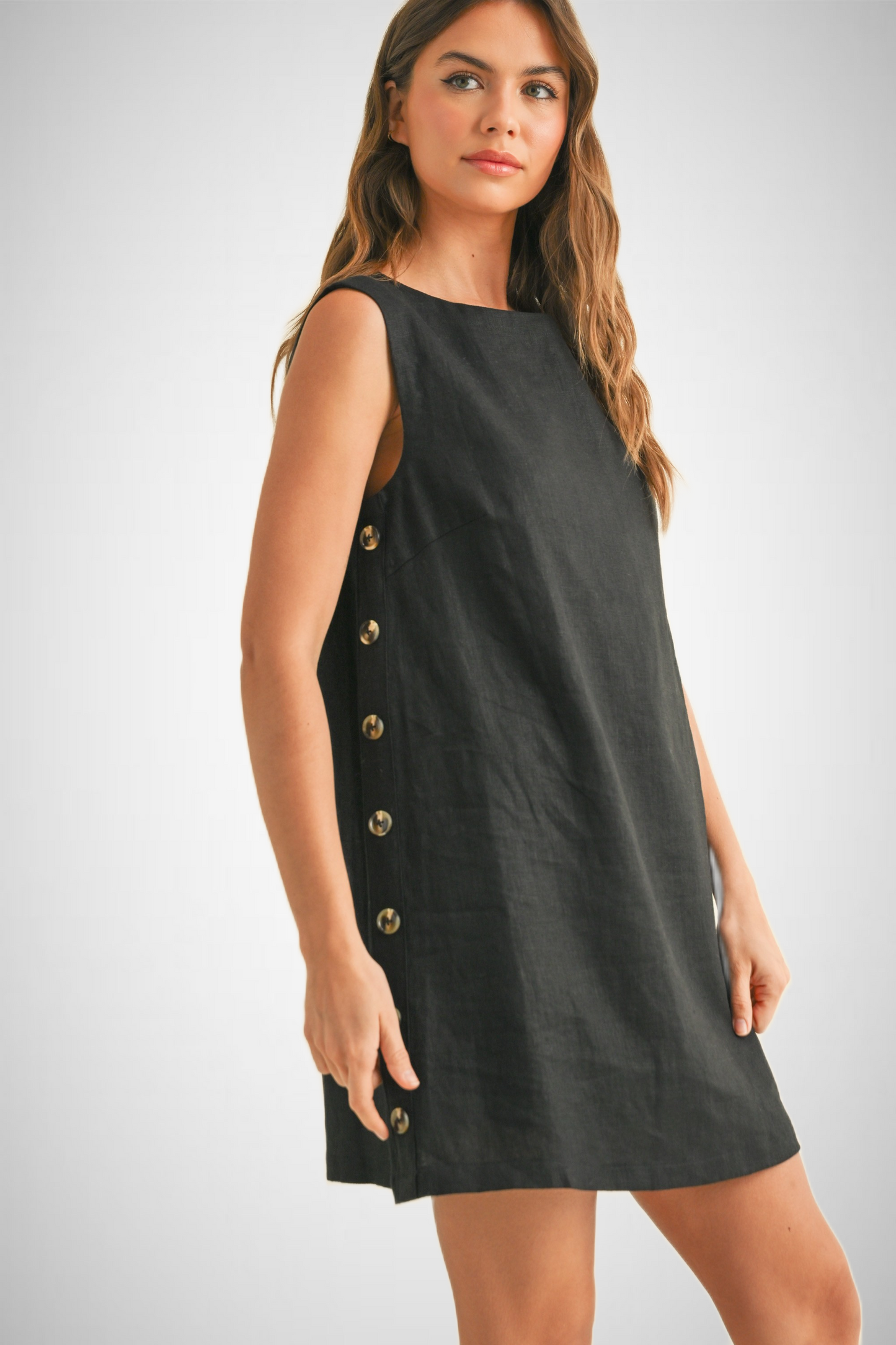 Button Detail Linen Dress (8258931720400)