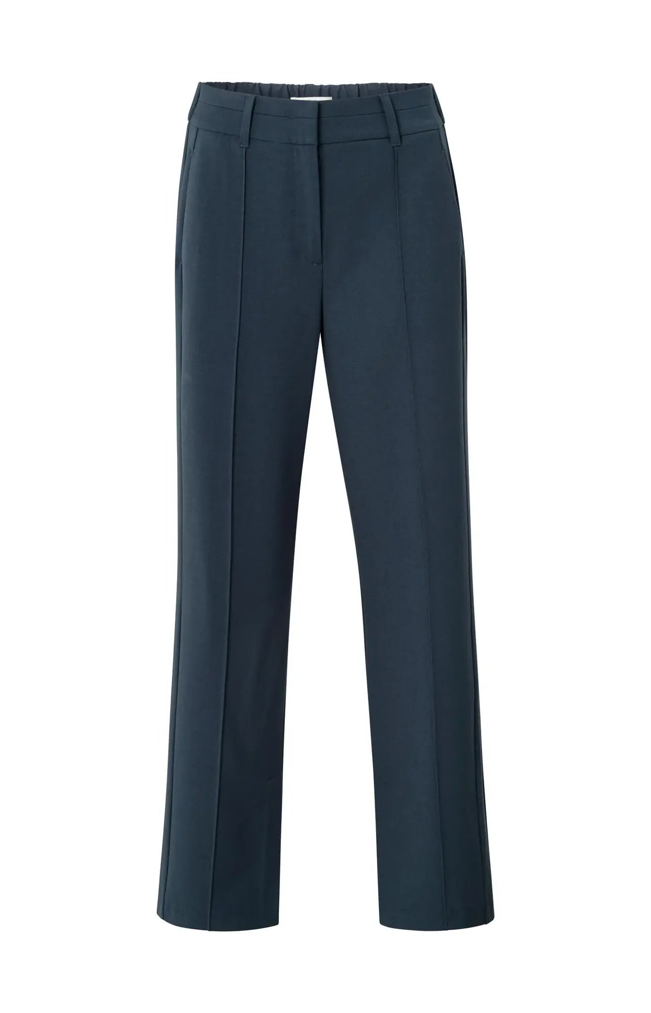 Wide leg trousers with decorative seams and slit
