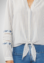Charger l&#39;image dans la galerie, Embroidered Stripe Hidden Button Tie-Front Blouse (8261795971280)
