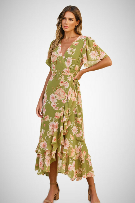 Dream Girl Double Ruffled Hem Wrap Dress (8276755906768)