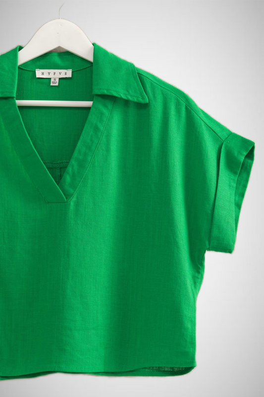 V-Neck Short Sleeve Linen Top (8268850790608)
