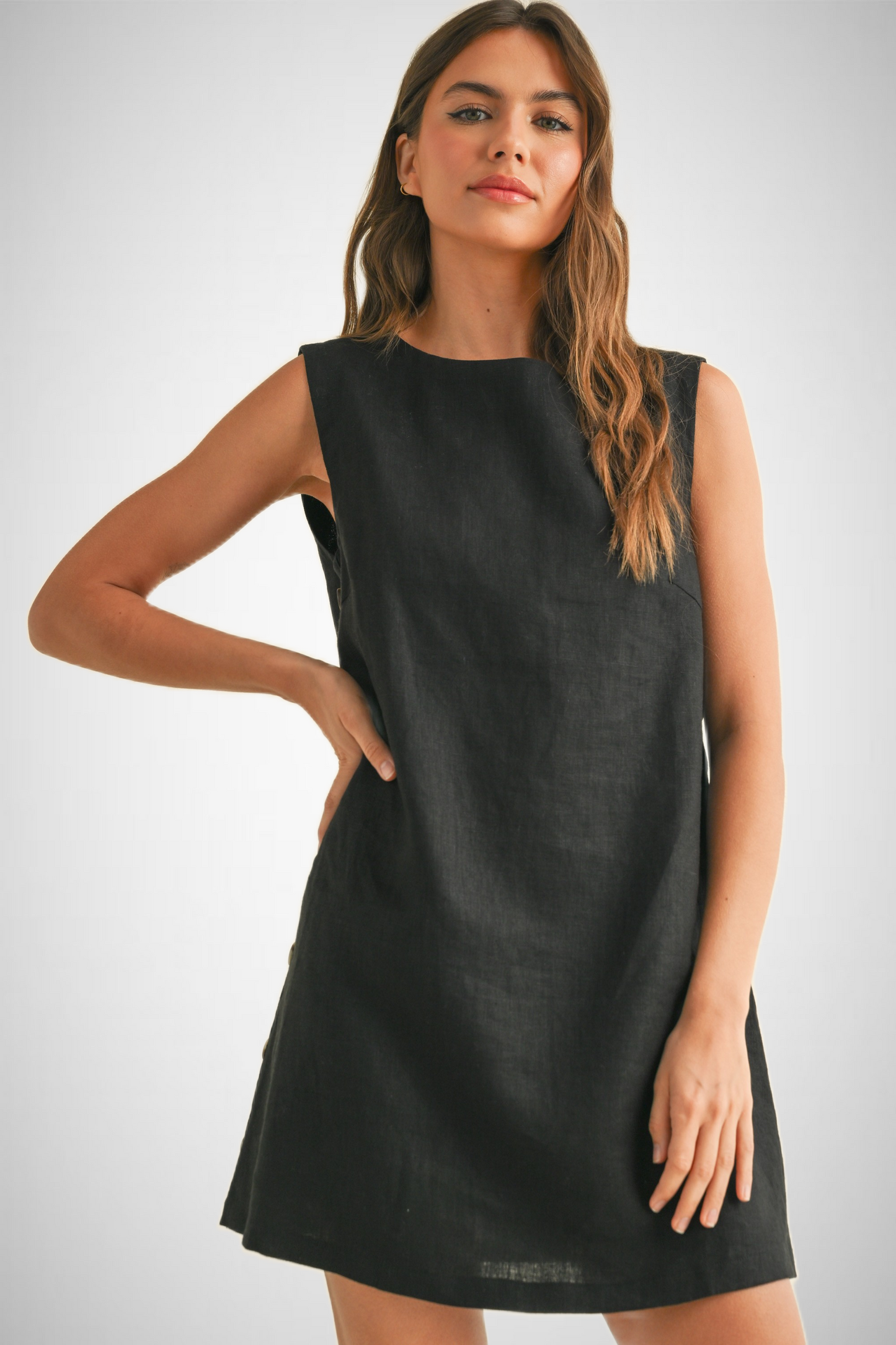 Button Detail Linen Dress (8258931720400)