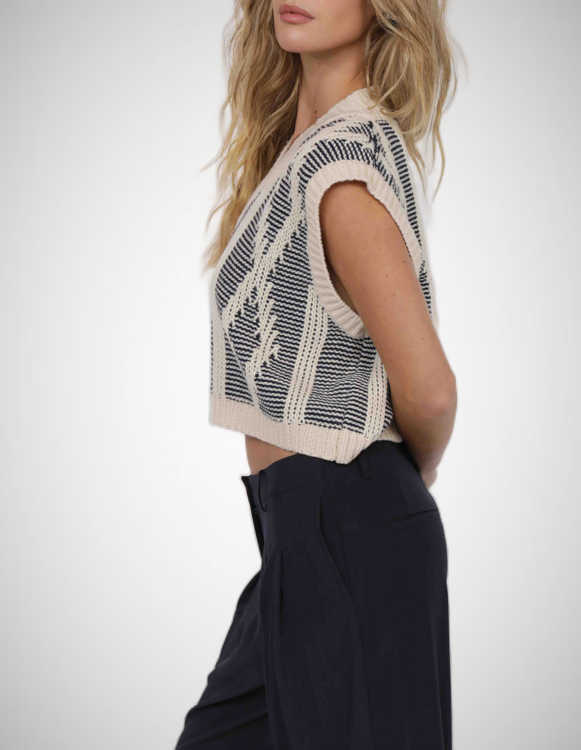 Macy Two Tone Cable Knit Sweater Vest (8343074111696)