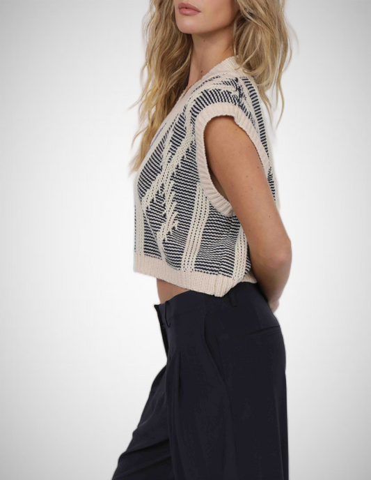 Macy Two Tone Cable Knit Sweater Vest (8343074111696)