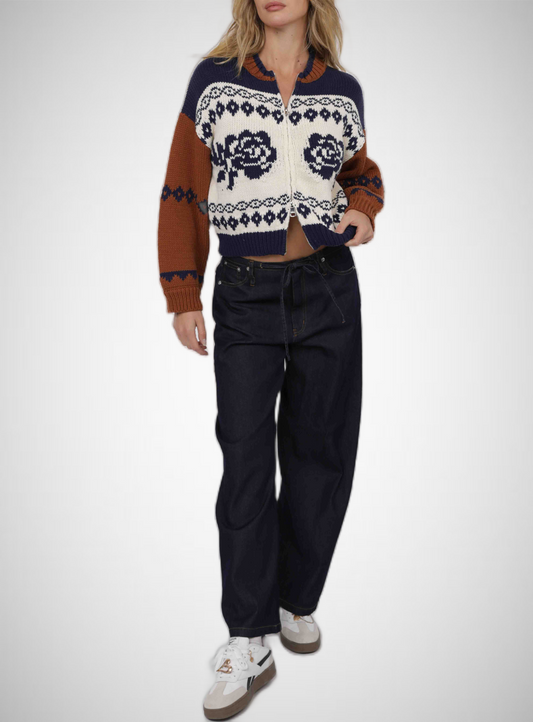 Sweet Rose Jacquard Zip Sweater Jacket (8343074177232)