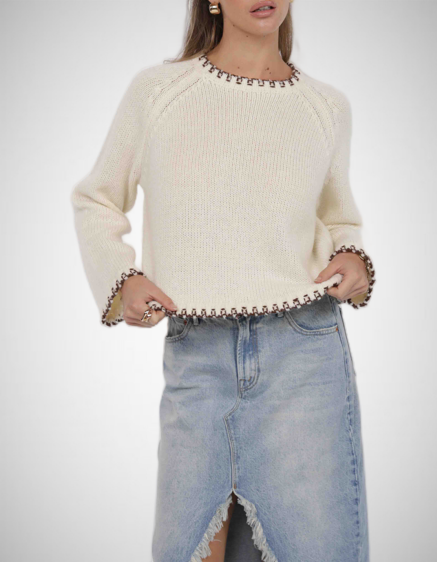 Reyna Contrast Stitch Detail Sweater (8343074210000)