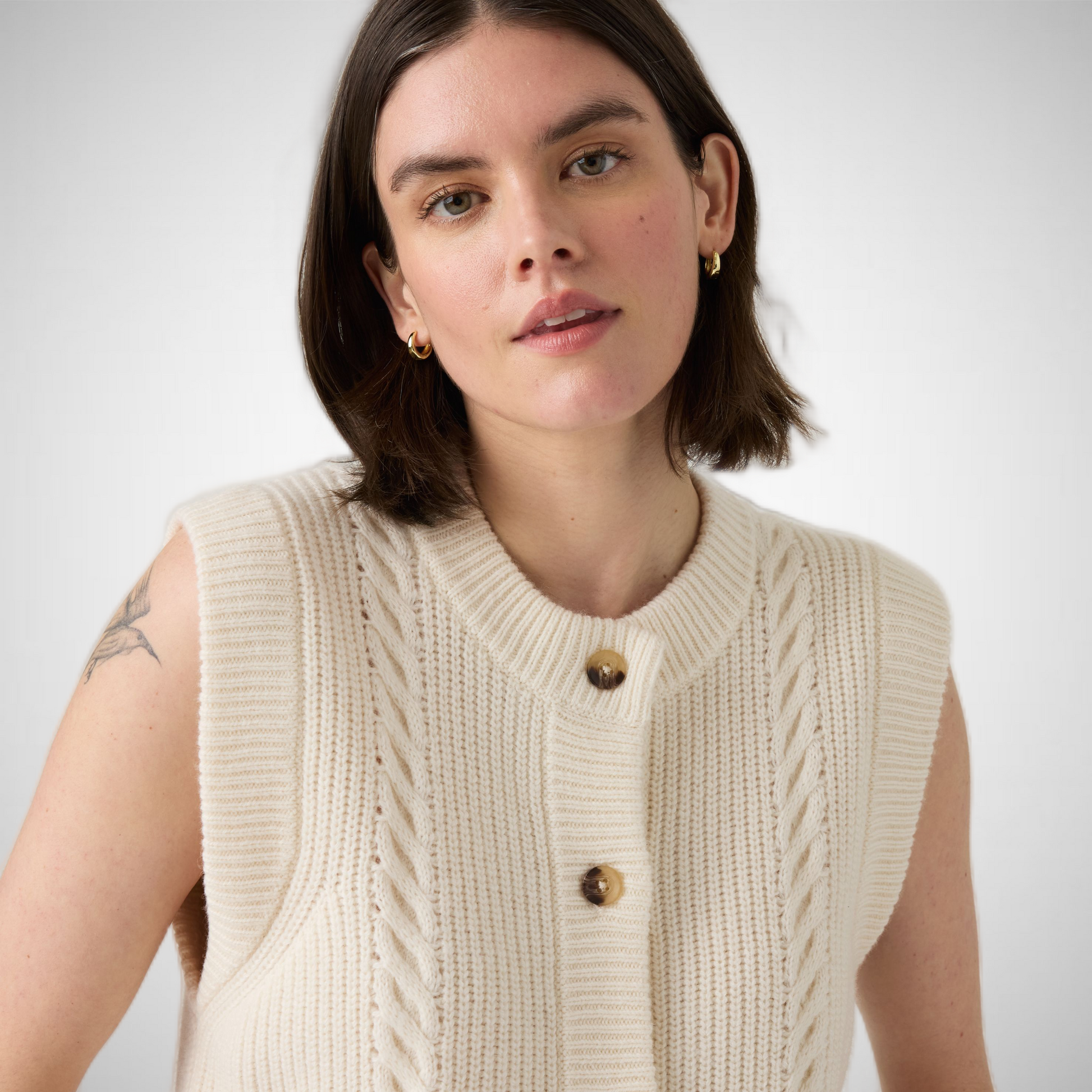 Ines Cable Sweater Vest Mid Heather Gray (8344767561936)