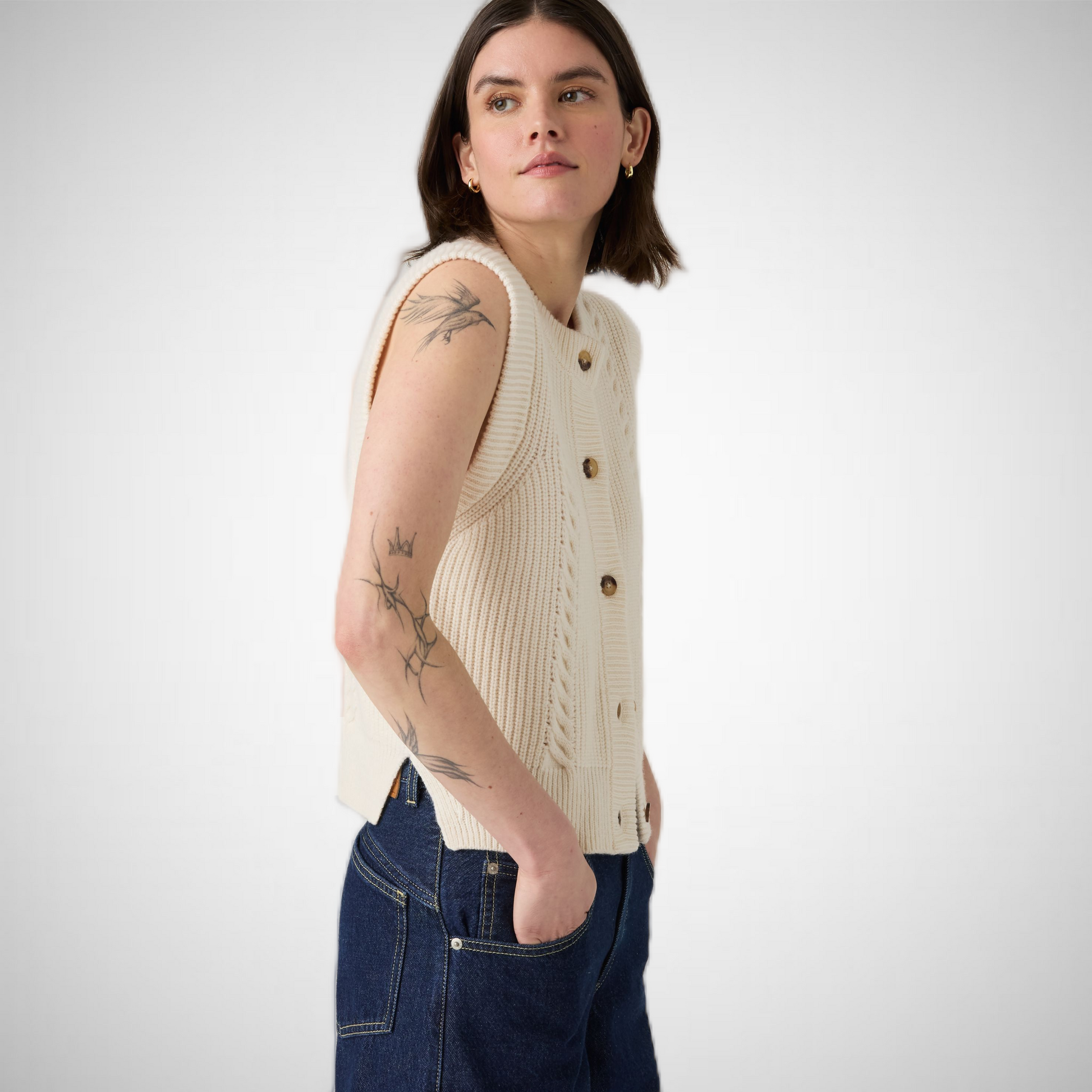 Ines Cable Sweater Vest Mid Heather Gray (8344767561936)