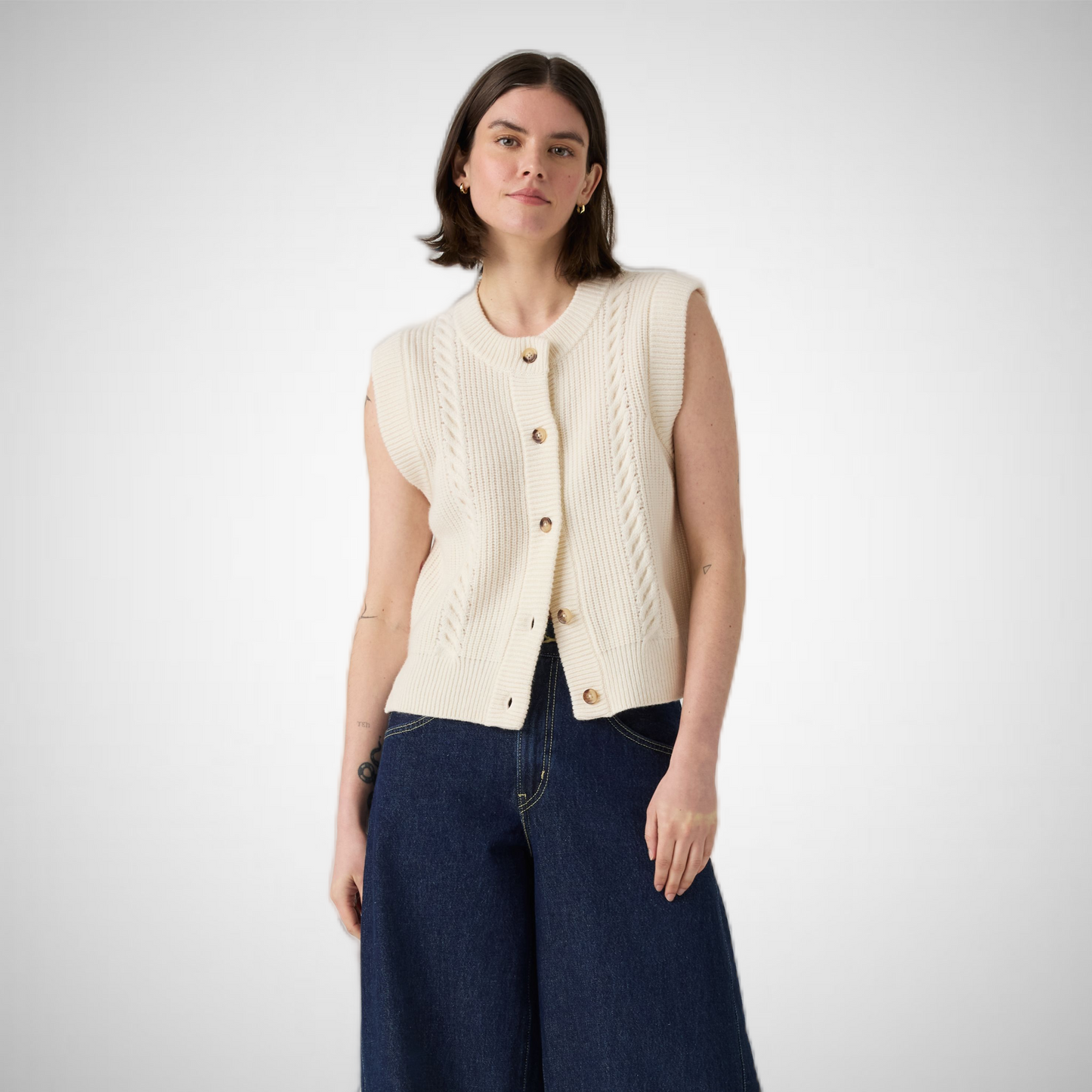 Ines Cable Sweater Vest Mid Heather Gray (8344767561936)