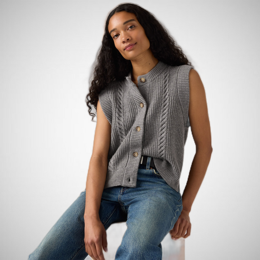 Ines Cable Sweater Vest Mid Heather Gray (8344767561936)