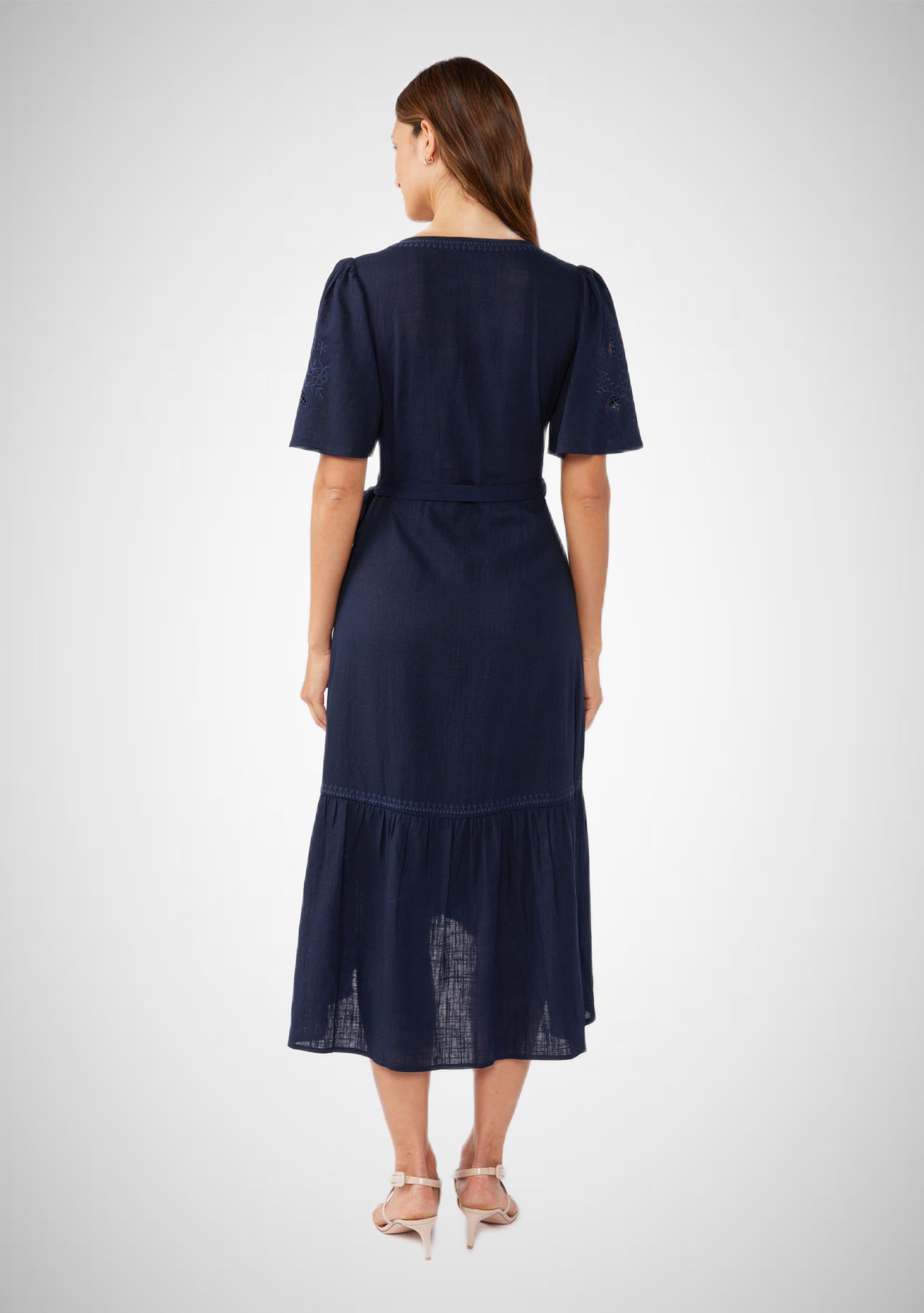 Cutout Embroidered Short Sleeve Midi Wrap Dress (8261796102352)