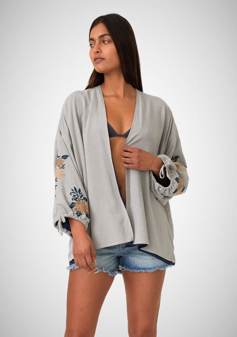 Floral Embroidered Long Sleeve Kimono Top (8261795872976)