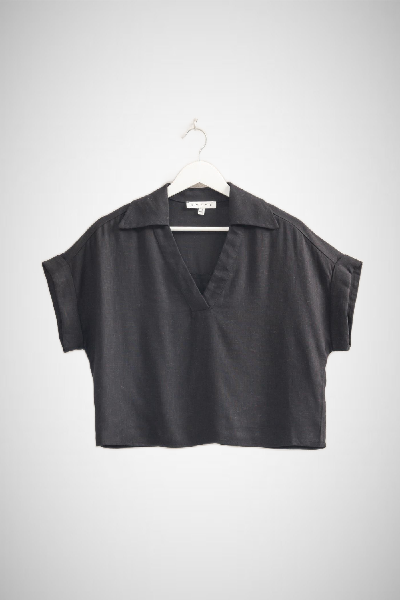 V-Neck Short Sleeve Linen Top (8268850790608)
