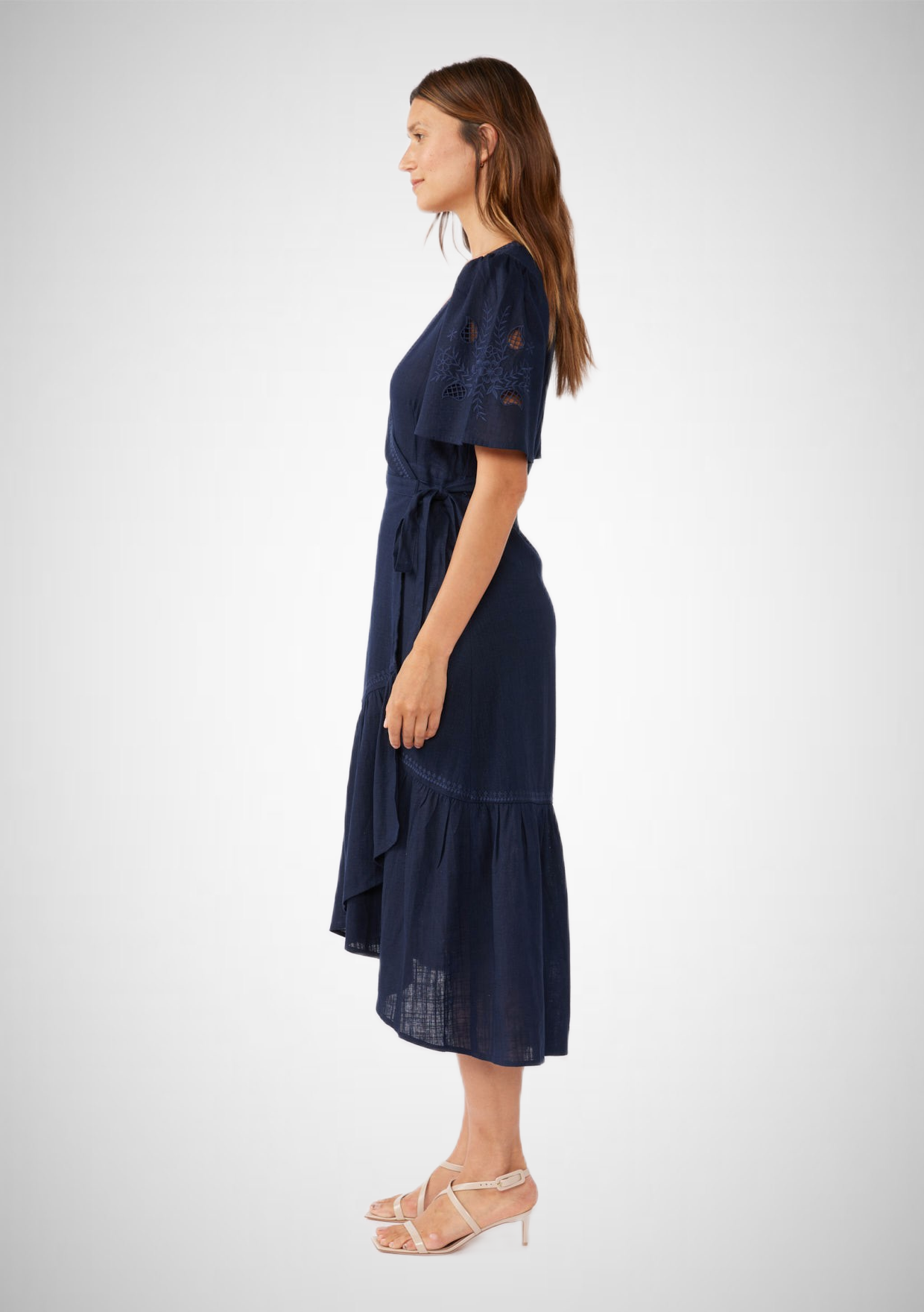 Cutout Embroidered Short Sleeve Midi Wrap Dress (8261796102352)