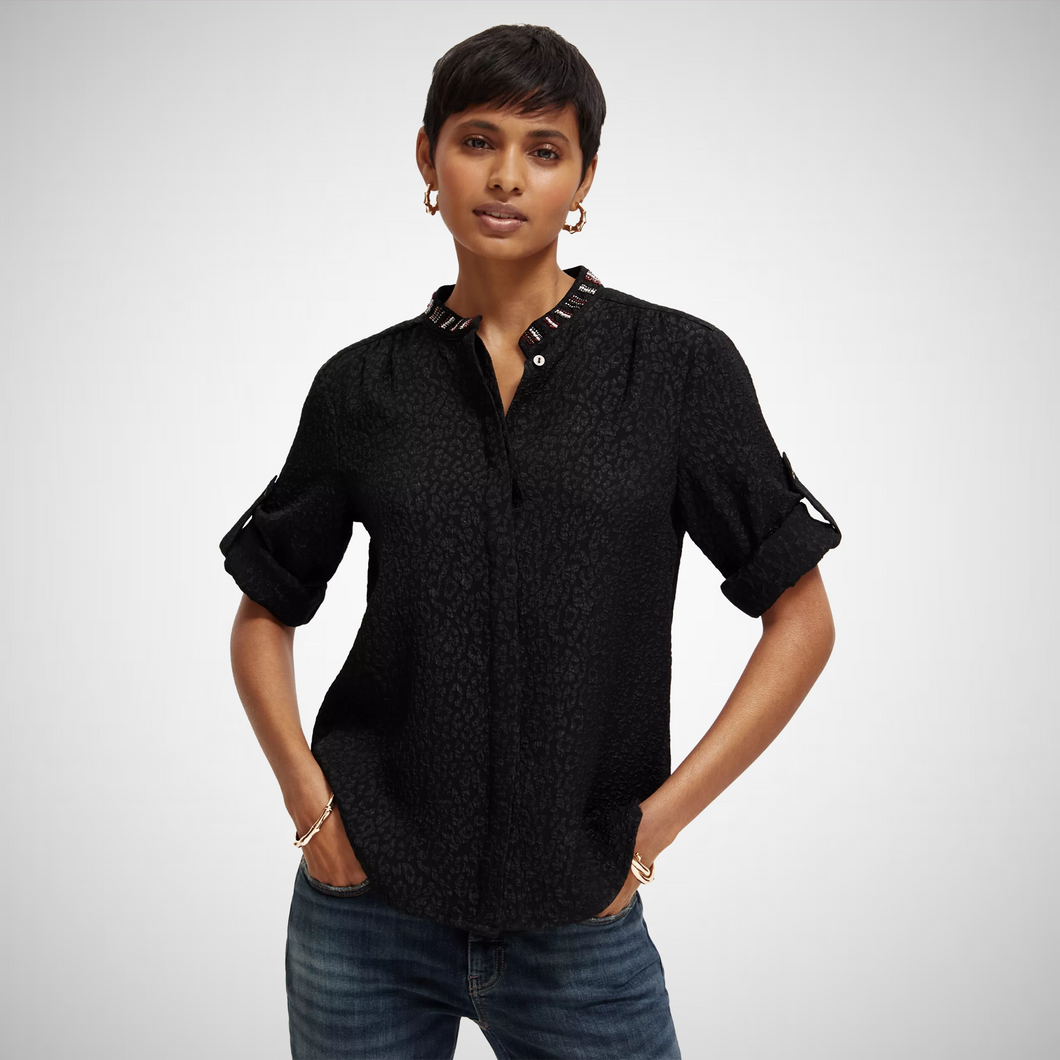 Jacquard Shirt With Beaded Collar (7924867662032)