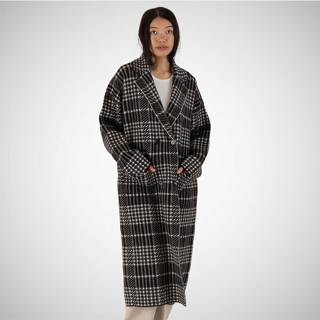 Double Breasted Plaid Long Coat (7928452350160)