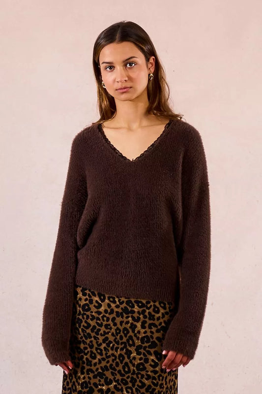 Lace-Up V-Neck Sweater (8345880264912)