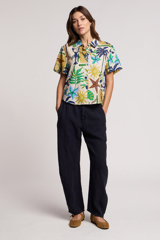 Marine Lido Printed Cambric Top