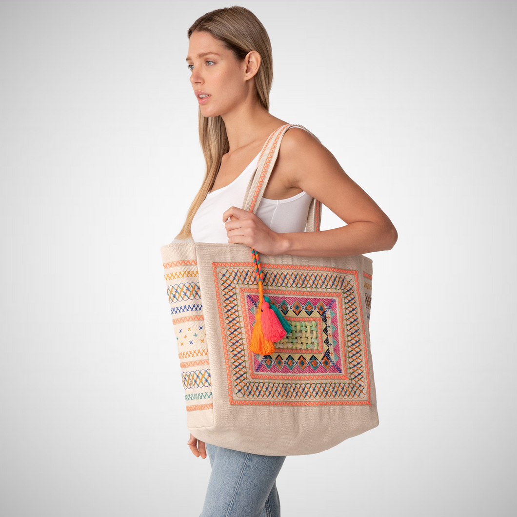 Bohemian Embroidered Multi Color Tote Bag (7915275452624)