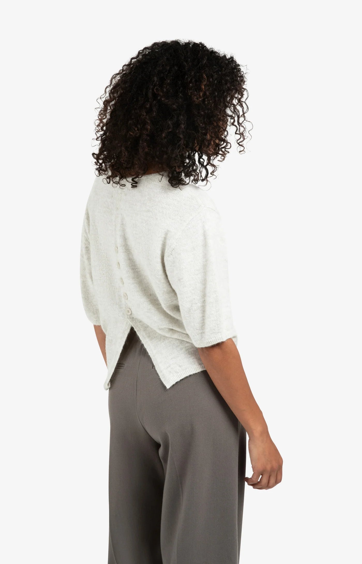 V-Neck Short Sleeve Sweater In Melange Yarn