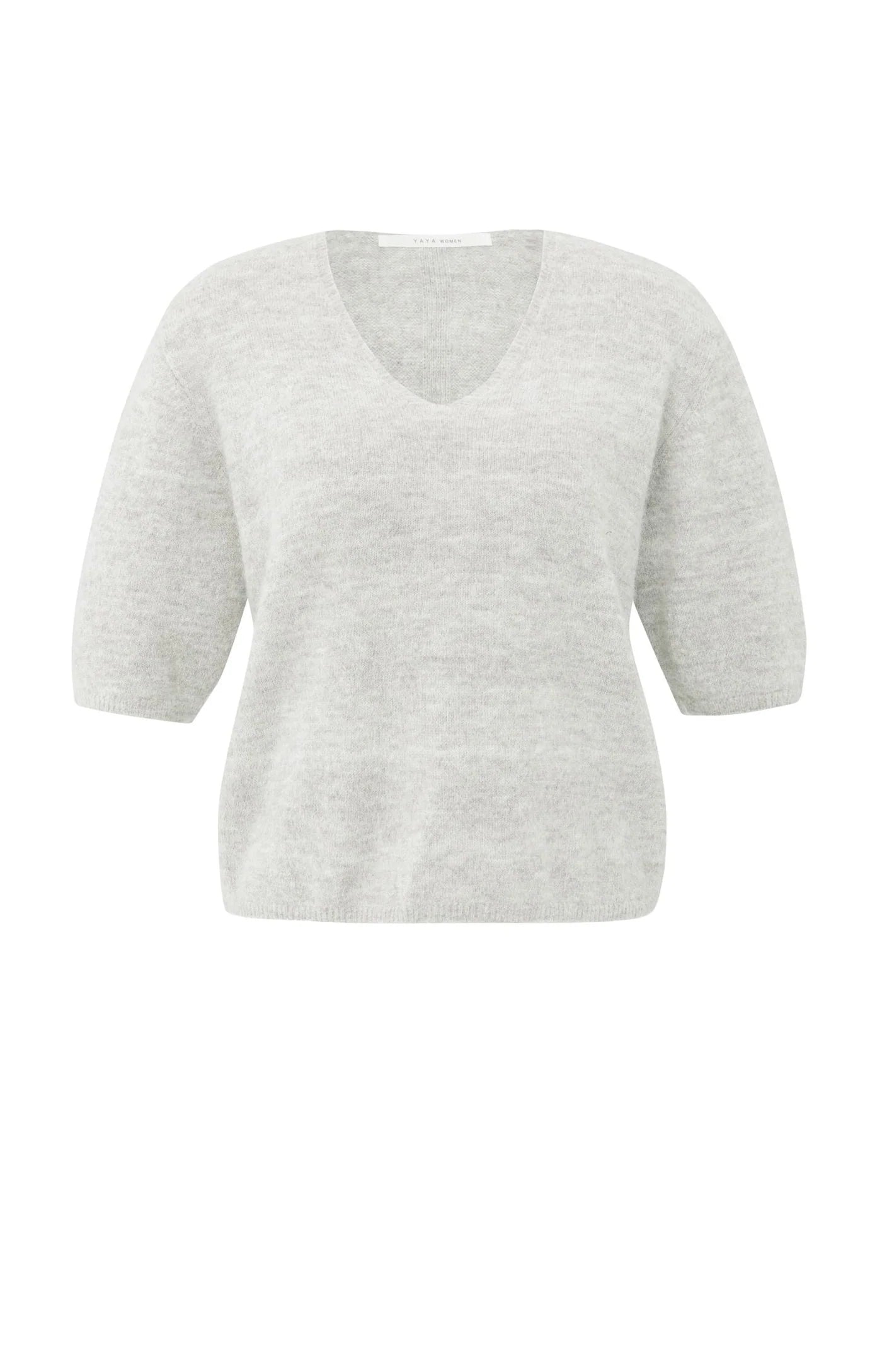 V-Neck Short Sleeve Sweater In Melange Yarn