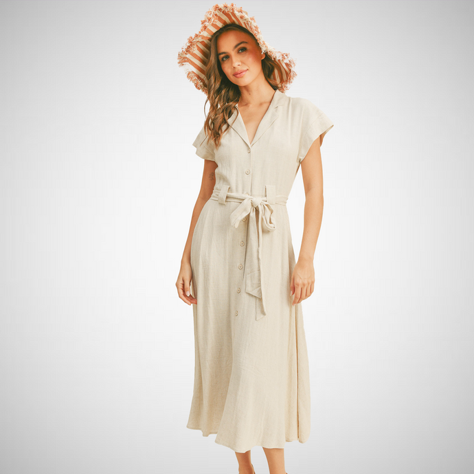 V-Neck Button-down A Line Dress (7915239735504)