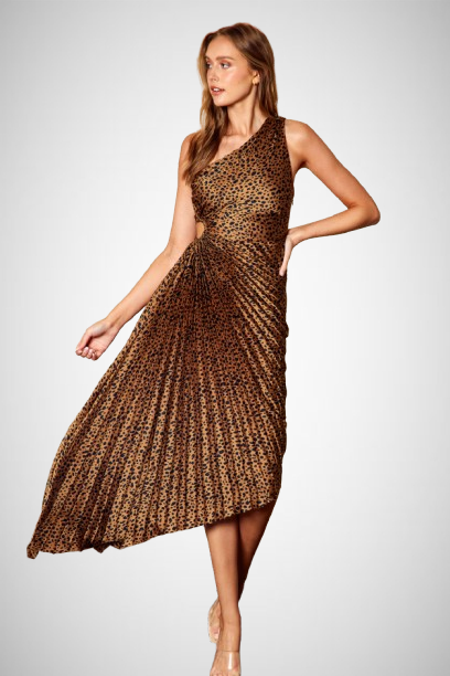 Asymmetrical Pleated Maxi Dress (8160609566928)