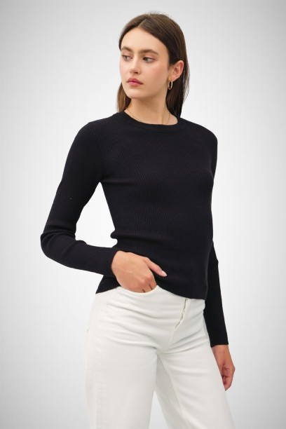 Classic Crewneck Long Sleeve Rib Sweater (8162070233296)