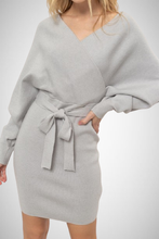 Charger l&#39;image dans la galerie, Knit Surplice Belted Mini Dress (8163195125968)
